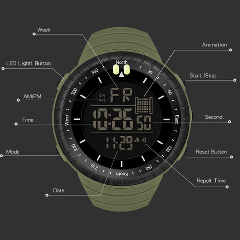SYNOKE 9648-B Men Outdoor Waterproof Luminous Sports Electronic Watch