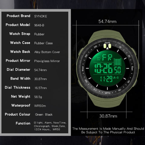 SYNOKE 9648-B Men Outdoor Waterproof Luminous Sports Electronic Watch