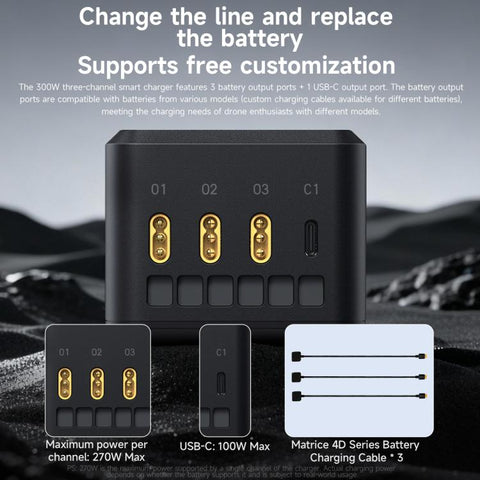 For DJI Matrice 4D / 4TD LKTOP UC363 Digital Display 3-Channel Charging Manager 300W Battery Fast Charger, US Plug, EU Plug