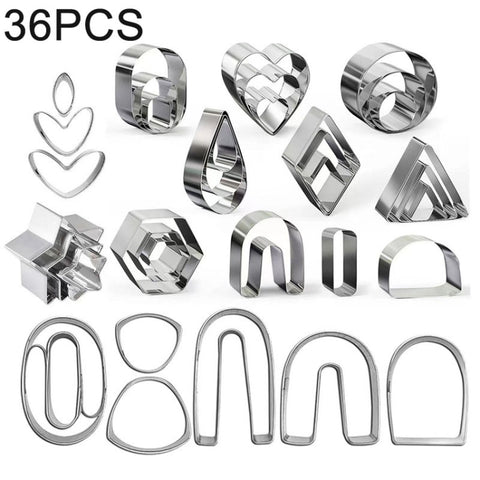 36 In 1  Stainless Steel Polymer Clay Earring Cutters Baking Mould, 36 In 1