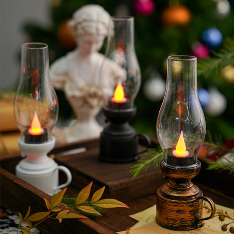 Retro Luminous Kerosene Lamp Christmas Simulation Oil Lamp Decoration, Spec:, Water-drop (Bronze), Water-drop (Black), Water-drop (White), Shaking (Bronze), Shaking (Black), Shaking (White)