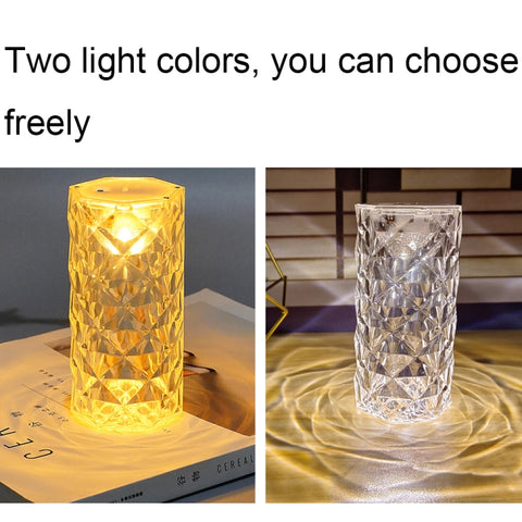 2 PCS SF-001A 1.5V Rose Ambient Light Bedside Crystal LED Desk Lamp, 2 PCS  Yellow Light Without Humidifier, 2 PCS  White Light Without Humidifier