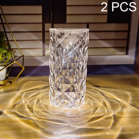 2 PCS SF-001A 1.5V Rose Ambient Light Bedside Crystal LED Desk Lamp, 2 PCS  Yellow Light Without Humidifier, 2 PCS  White Light Without Humidifier