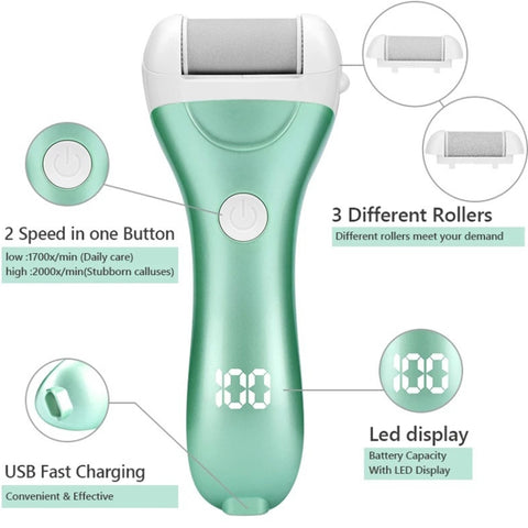 Electric Foot Grinder Digital Display USB Pedicure Peeling, Pink, Gold, Green