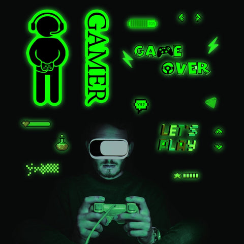 ZSG201 Gamepad Luminous Sticker Living Room Bedroom Self-adhesive Luminous Decorative Wall Sticker, Color:, Green Light, Blue Light