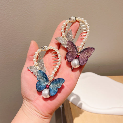 Rhinestone Butterfly Hair Clip Embroidered Ponytail Hair Clasp
