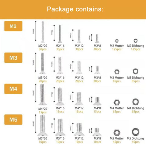 M2/M3/M4/M5 Flat Head Hexagon Socket Screws Gasket Ring Set, 940 PCS/Set