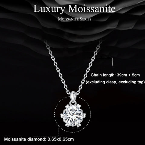 Sterling Silver S925 Hexagonal Moissanite Pendant White Gold Plated Necklace, MSN006