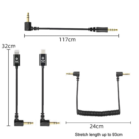 For Rode Microphone YICHUANG Adapter Audio Cable, 3.5mm To 8 Pin, 3.5mm To Type -C, 3.5mm TRS to TRS, 3.5mm TRS to TRRS
