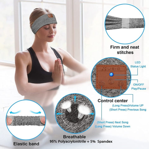 Bluetooth Headband Headphones Sleep Mask for Side Sleeper Workout Running, Sleep Mask Hemp Gray