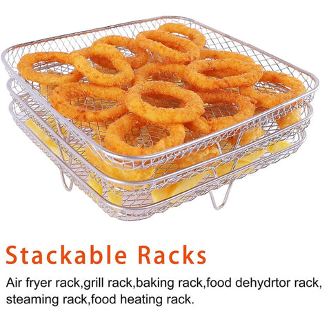 Air Fryer Accessories Three-Layer Steam Rack Stackable Dehydration Rack, Square, Rectangle