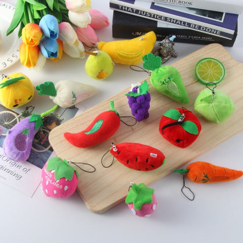 5pcs Cute Fruit And Vegetable Plush Bag Pendant Key Chain, 10cm