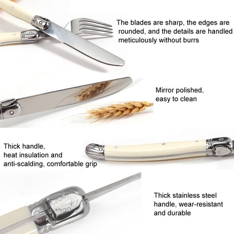 Stainless Steel Knife Fork Spoon Set Plastic Handle Western Tableware, 3 In 1, 4 In 1, 6 Knives, 6 Forks, 6 Spoons, 6 Tea Spoons