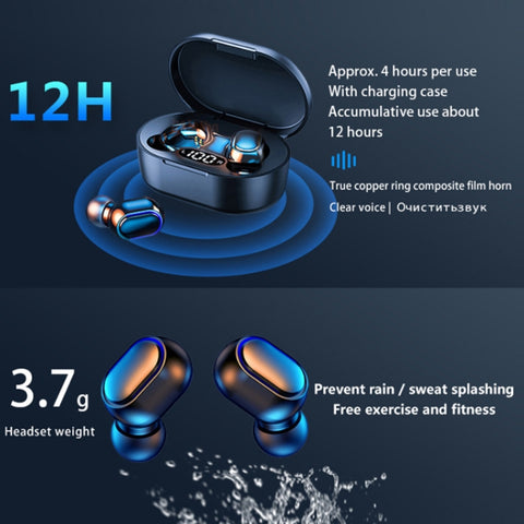 E7s Digital Sports Waterproof TWS Bluetooth 5.0 In-Ear Headphones, E7s (Black), E7s (White), E7s (Yellow), E7s (Blue), E7s (Pink), E7s (Green)