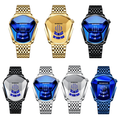 BINBOND Locomotive Concept Steel Belt Watch Men Live Black Technology Watch, Steel Belt Full Gold-Blue Face, Steel Belt Full Gold Gold Face, Steel Belt Black Stee Blue Face, Steel Belt Black Steel White Face, Steel Belt White Steel Blue Face           ...