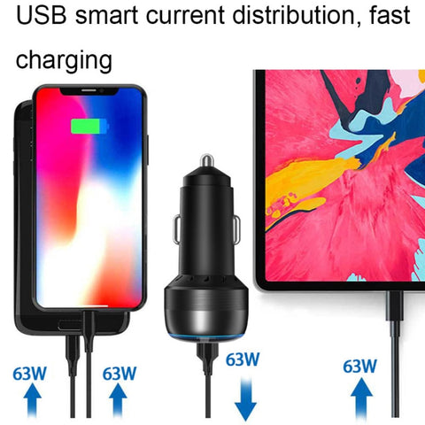 IBD355-1UC 18W+45W Smart Car Charger Dual-port Metal Phone Fast Charger, 63W