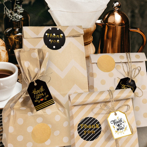 24 In 1 Point Striped Cowhide Paper Bag Retro Thanks Gift Bag Party Bakery Biscuits Candy Bag, 24 In 1 Style 1, 24 In 1 Style 2