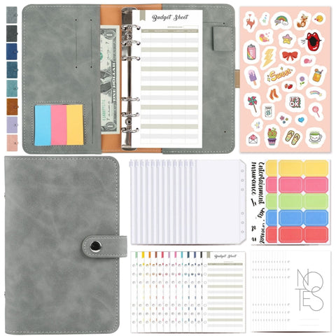 H666 A6 Loose-leaf Binder Cash Budget Handbook Vintage PU Leather Notebook with Window, H666 Amber Brown, H666 Treasure Blue, H666 Denim Blue, H666 Retro Green, H666 Taro Purple, H666 Pink, H666 Light Gray, H666 Dark Gray