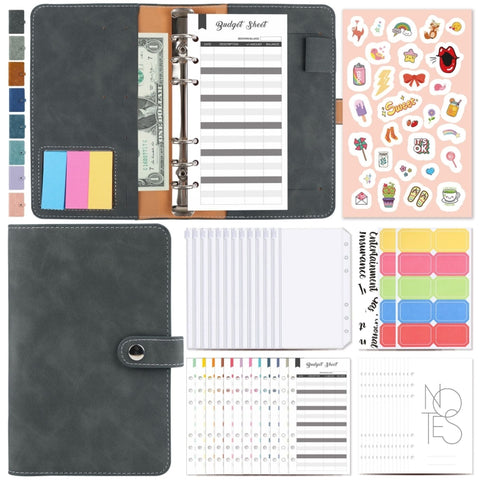 H666 A6 Loose-leaf Binder Cash Budget Handbook Vintage PU Leather Notebook with Window, H666 Amber Brown, H666 Treasure Blue, H666 Denim Blue, H666 Retro Green, H666 Taro Purple, H666 Pink, H666 Light Gray, H666 Dark Gray