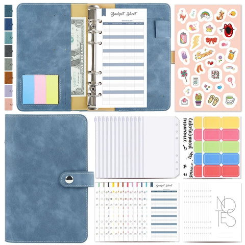 H666 A6 Loose-leaf Binder Cash Budget Handbook Vintage PU Leather Notebook with Window, H666 Amber Brown, H666 Treasure Blue, H666 Denim Blue, H666 Retro Green, H666 Taro Purple, H666 Pink, H666 Light Gray, H666 Dark Gray