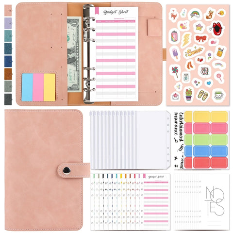 H666 A6 Loose-leaf Binder Cash Budget Handbook Vintage PU Leather Notebook with Window, H666 Amber Brown, H666 Treasure Blue, H666 Denim Blue, H666 Retro Green, H666 Taro Purple, H666 Pink, H666 Light Gray, H666 Dark Gray