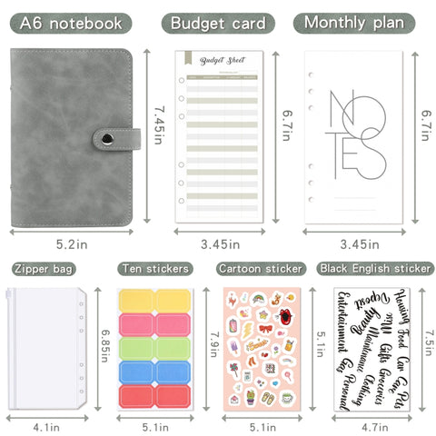H666 A6 Loose-leaf Binder Cash Budget Handbook Vintage PU Leather Notebook with Window, H666 Amber Brown, H666 Treasure Blue, H666 Denim Blue, H666 Retro Green, H666 Taro Purple, H666 Pink, H666 Light Gray, H666 Dark Gray
