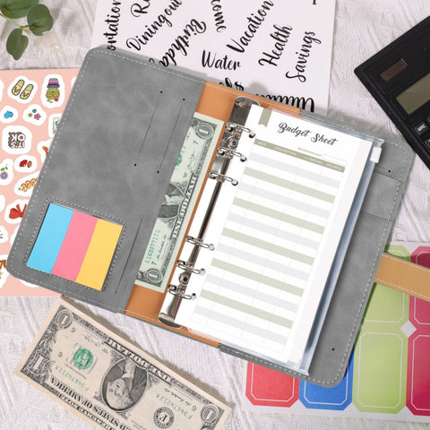 H666 A6 Loose-leaf Binder Cash Budget Handbook Vintage PU Leather Notebook with Window, H666 Amber Brown, H666 Treasure Blue, H666 Denim Blue, H666 Retro Green, H666 Taro Purple, H666 Pink, H666 Light Gray, H666 Dark Gray