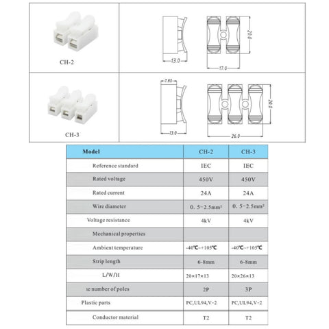100pcs Self-Locking Push Type Ceiling Light Quick Terminal Block, CH-2, CH-3