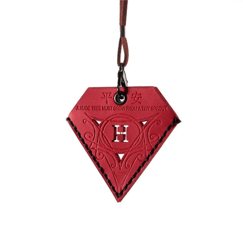 Car Pendant Triangular Ping An Charm Bag Leather Rearview Mirror Ornament, Triangular Black, Triangular Red, Triangular Yellow