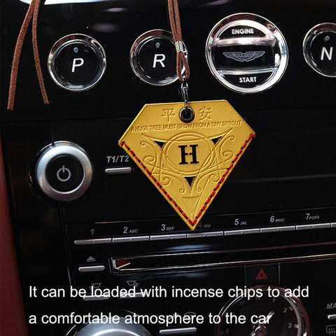 Car Pendant Triangular Ping An Charm Bag Leather Rearview Mirror Ornament, Triangular Black, Triangular Red, Triangular Yellow