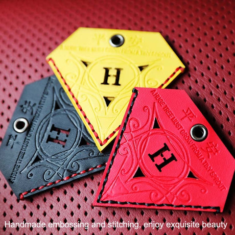 Car Pendant Triangular Ping An Charm Bag Leather Rearview Mirror Ornament, Triangular Black, Triangular Red, Triangular Yellow