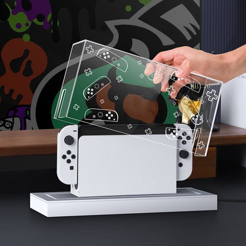 035 for Nintendo Switch/Oled Game Console Display Luminous Base Dustproof Cover, Spec:, Light Base, Transparent, White Label, Black Label, Handle, Jet Warrior, Noble, Gengar