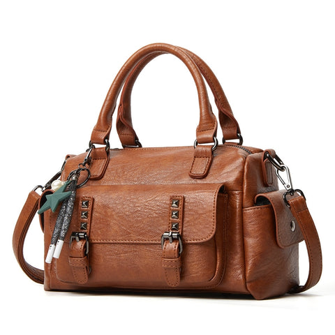 048 Pebbled Leather Multi-compartment Handbag Large Capacity Crossbody Shoulder Bag