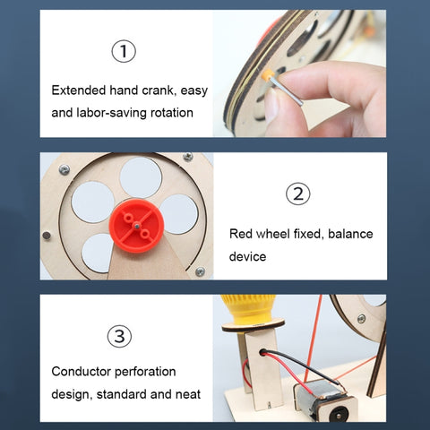 DIY Wooden Science Experiment Hand Generator Puzzle Toy, Hand Generator