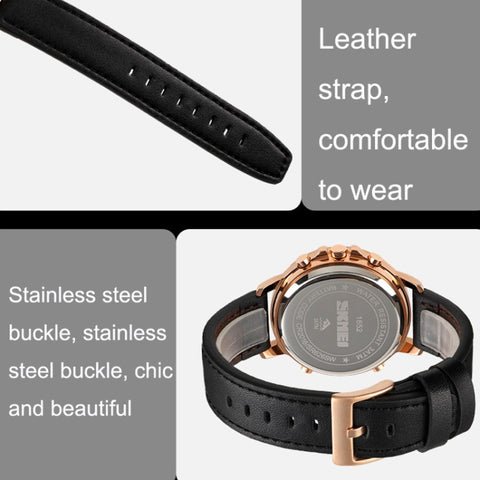 SKMEI 1652 Dual Movement Sports Leather Alloy Male Watch, Rose Gold Shell White Machine, Rose Gold Shell Black Machine, Gold Shell White Machine, Gold Shell Black Machine, Black Shell White Machine, Black Shell Black Machine, Silver Shell White Machine...