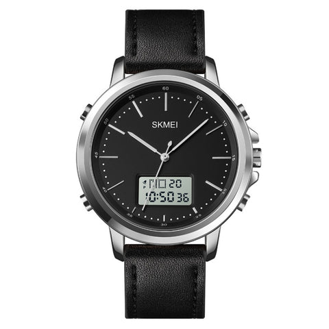 SKMEI 1652 Dual Movement Sports Leather Alloy Male Watch, Rose Gold Shell White Machine, Rose Gold Shell Black Machine, Gold Shell White Machine, Gold Shell Black Machine, Black Shell White Machine, Black Shell Black Machine, Silver Shell White Machine...