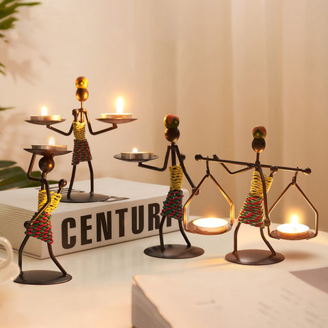 Retro Wrought Iron Man-shaped Candlestick Ornament Restaurant Table Decoration Props, 21, 22, 23, 26