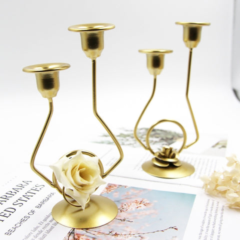 Wrought Iron Double-Headed Candle Holder Party Wedding Table Decoration Candlesticks, Silk, Iron