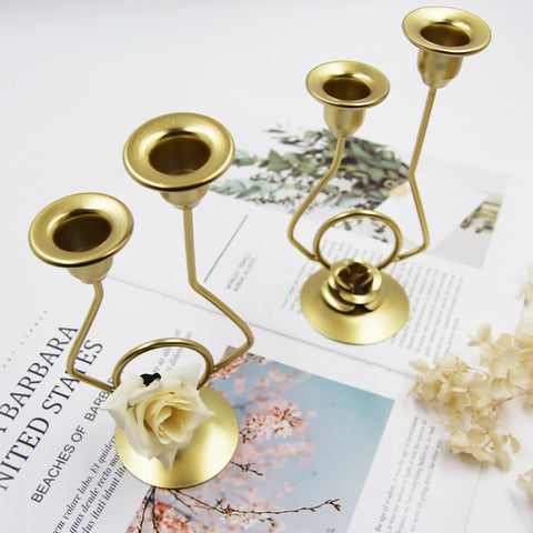 Wrought Iron Double-Headed Candle Holder Party Wedding Table Decoration Candlesticks, Silk, Iron