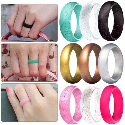 SH100 5.7mm Wide Silicone Ring Glitter Couple Ring, No.4, No.5, No.6, No.7