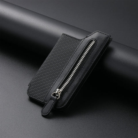 Phone ID Card Holder PU Leather Flap Zipper Wallet Card Holder Bag Adhesive Case