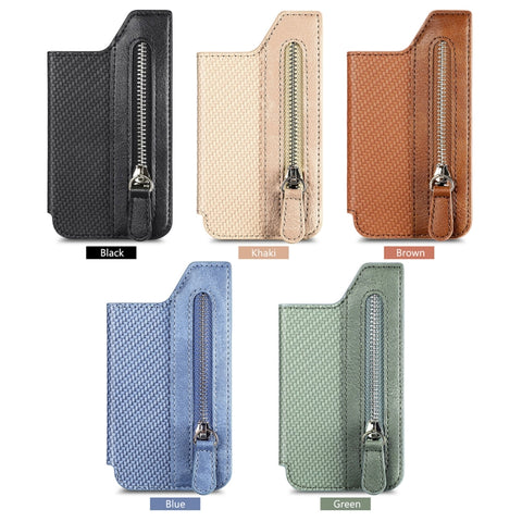 Phone ID Card Holder PU Leather Flap Zipper Wallet Card Holder Bag Adhesive Case