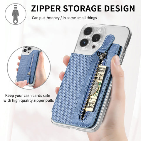 Phone ID Card Holder PU Leather Flap Zipper Wallet Card Holder Bag Adhesive Case
