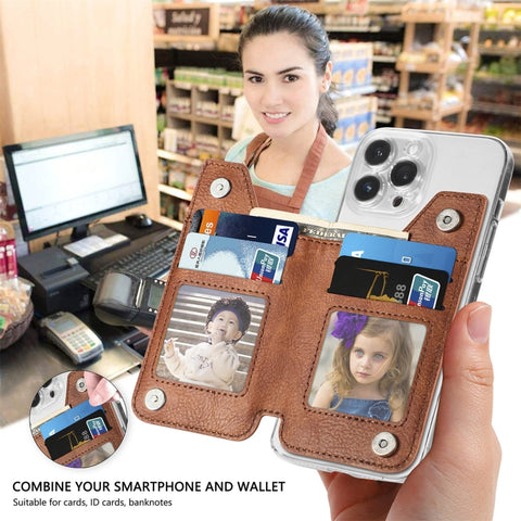 Phone ID Card Holder PU Leather Flap Zipper Wallet Card Holder Bag Adhesive Case