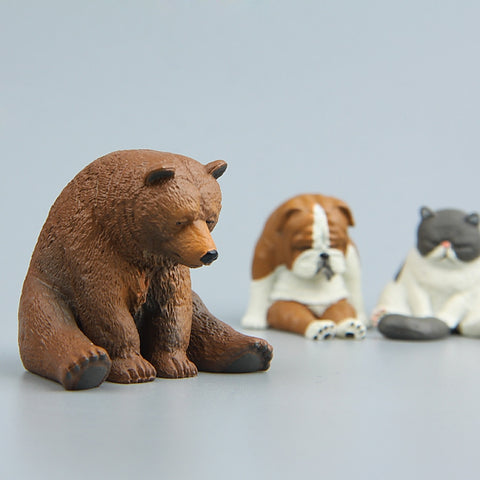Warm Series Sitting Sleepy Zoo Figure Fridge Magnets, Fat Cat, Hedgehog, Brown Bear, Pug dog