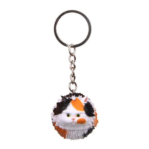 Round Little Tiger Cat Keychain Cartoon Key Ring Ornament, Coffee White, Yellow White, Gray, White, 3 Color, Black