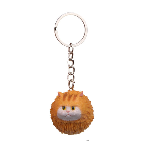 Round Little Tiger Cat Keychain Cartoon Key Ring Ornament, Coffee White, Yellow White, Gray, White, 3 Color, Black