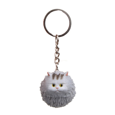 Round Little Tiger Cat Keychain Cartoon Key Ring Ornament, Coffee White, Yellow White, Gray, White, 3 Color, Black