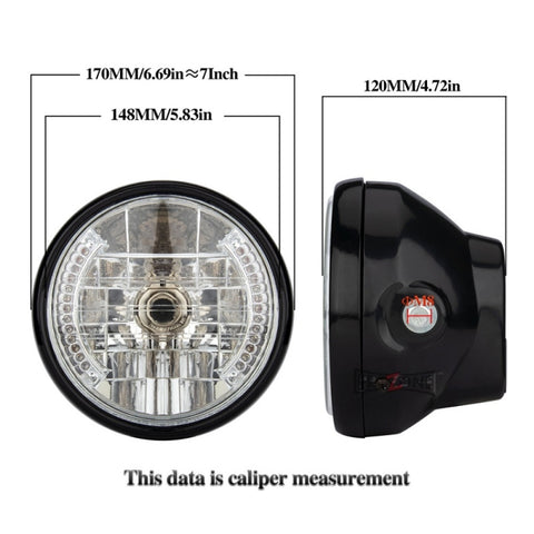 Motorcycle 7 Inch LED Headlamp Angel Ring Steering Function With Bracket, PE-D7inS01TZ 28-36MM, PE-D7inS01TZ 35-43MM