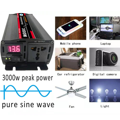 High Power Car Sine Wave Inverter Power Converter, 3000W (Actual 500W) 12V to 220V, 3000W (Actual 500W) 24V to 220V, 3000W (Actual 500W) 48V to 220V, 3000W (Actual 500W) 60V to 220V, 4000W (Actual 800W) 12V to 220V, 4000W (Actual 800W) 24V to 220V     ...